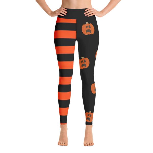 Halloween Orange Pumpkin Yoga Pants, Orange and Black Leggings, Orange Witch Leggings - Image 2