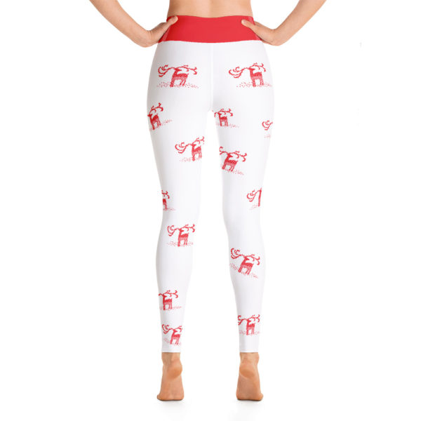 Holiday Christmas Reindeer Leggings, Red and White Yoga Pants - Image 4