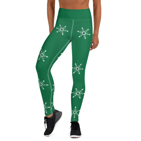Holiday Green Snowflake Leggings, Christmas Yoga Pants - Image 3