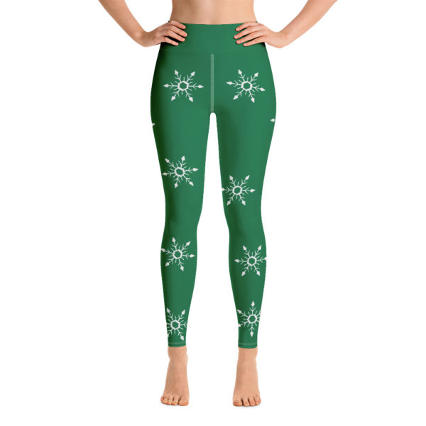 Holiday Green Snowflake Leggings, Christmas Yoga Pants - Image 2