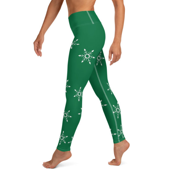 Holiday Green Snowflake Leggings, Christmas Yoga Pants - Image 4