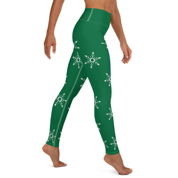 Holiday Green Snowflake Leggings, Christmas Yoga Pants - Image 5