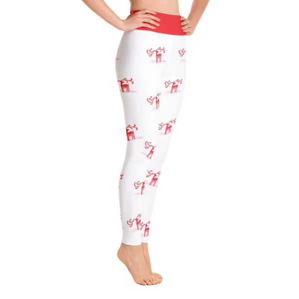 Holiday Christmas Reindeer Leggings, Red and White Yoga Pants - Image 3