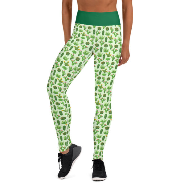 Cactus Leggings, Green Cactus Yoga Pants - Image 2