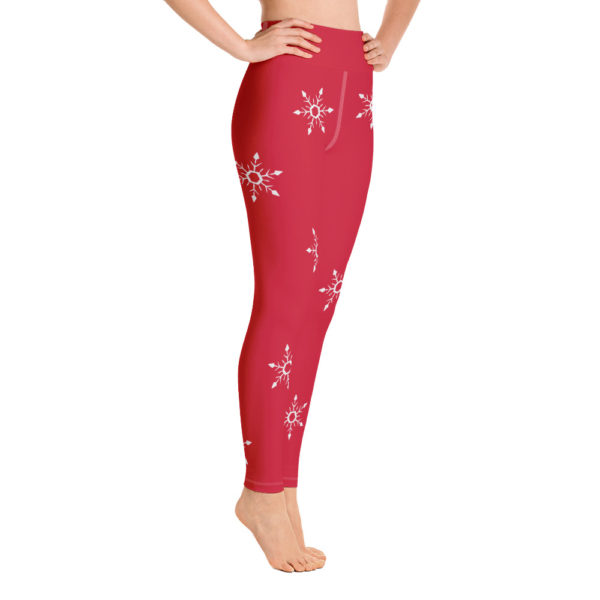 Christmas Red Snowflake Leggings, Holiday Yoga Pants - Image 5
