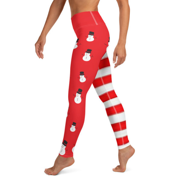 Candy Cane & Snowman Christmas Leggings, Holiday Yoga Pants - Image 2