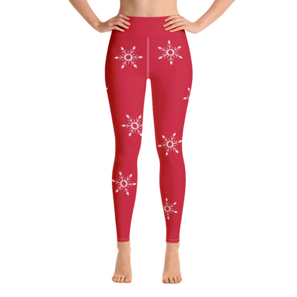 Christmas Red Snowflake Leggings, Holiday Yoga Pants