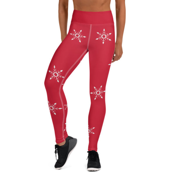 Christmas Red Snowflake Leggings, Holiday Yoga Pants - Image 3