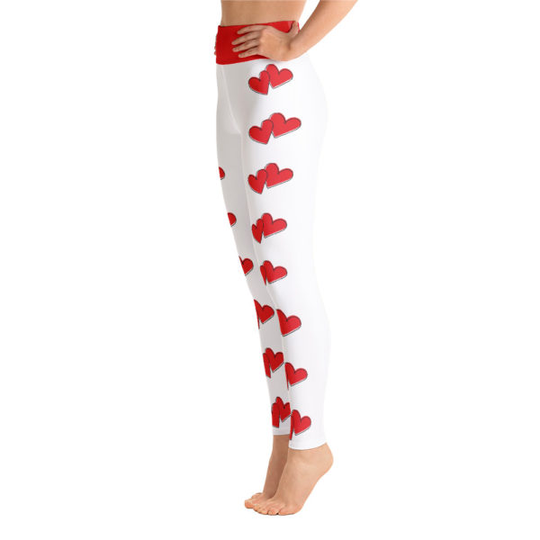 Red Heart Leggings, Red and White Yoga Pants, Workout Tights - Image 4