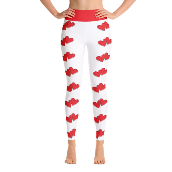 Red Heart Leggings, Red and White Yoga Pants, Workout Tights