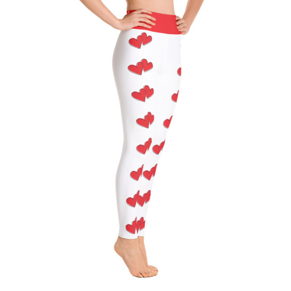 Red Heart Leggings, Red and White Yoga Pants, Workout Tights - Image 5