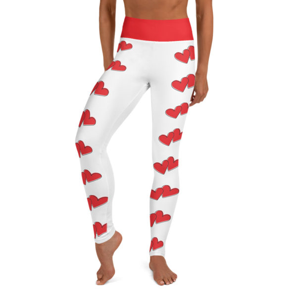 Red Heart Leggings, Red and White Yoga Pants, Workout Tights - Image 3