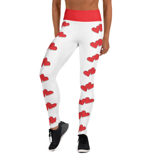 Red Heart Leggings, Red and White Yoga Pants, Workout Tights - Image 2