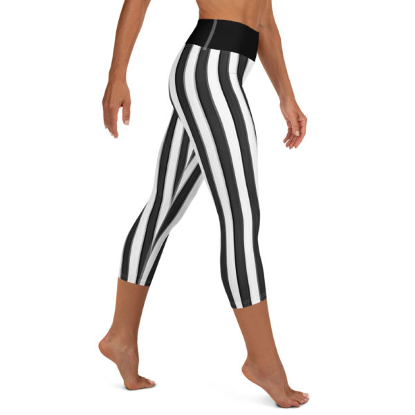 Black and White Striped Referee Capri Leggings, Yoga Pants