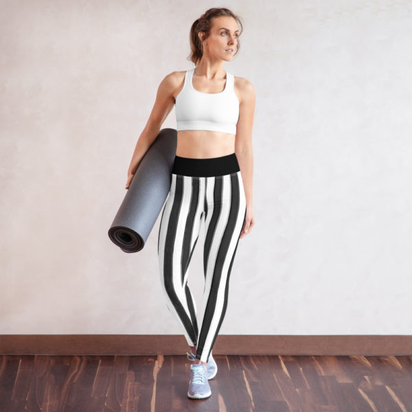 Black and White striped Leggings, Referee Yoga Pants - Image 2