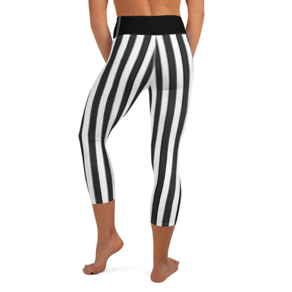 Black and White Striped Referee Capri Leggings, Yoga Pants - Image 5