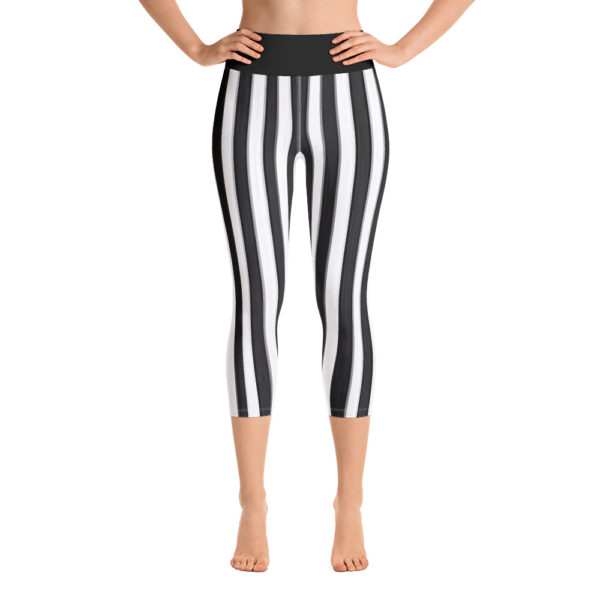 Black and White Striped Referee Capri Leggings, Yoga Pants - Image 2