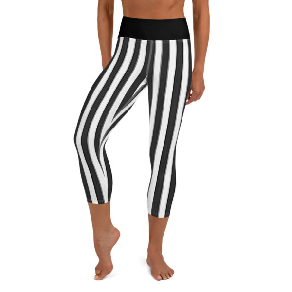 Black and White Striped Referee Capri Leggings, Yoga Pants - Image 6