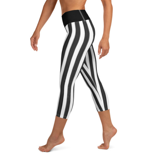 Black and White Striped Referee Capri Leggings, Yoga Pants - Image 3