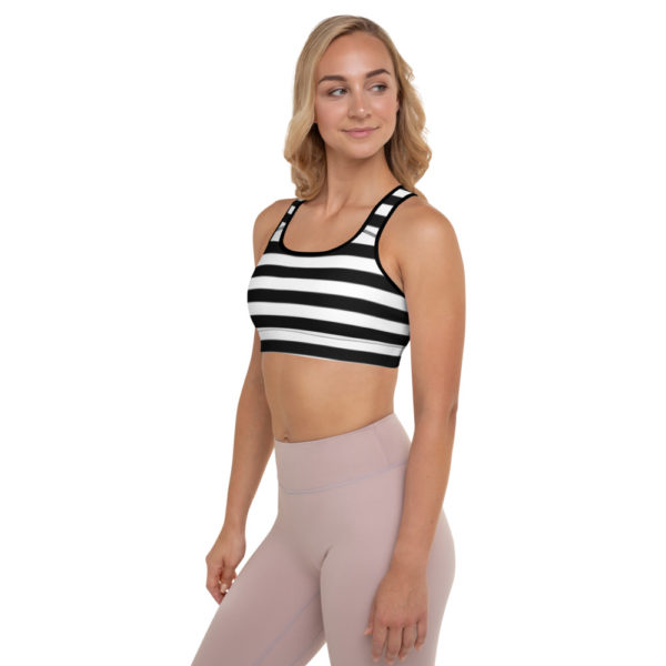 Black and White Stripe Padded Sports Bra - Image 2