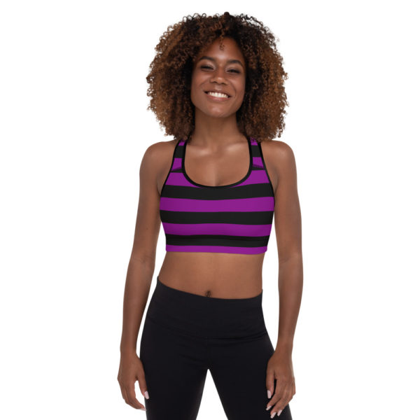 Purple and Black Stripe Padded Sports Bra