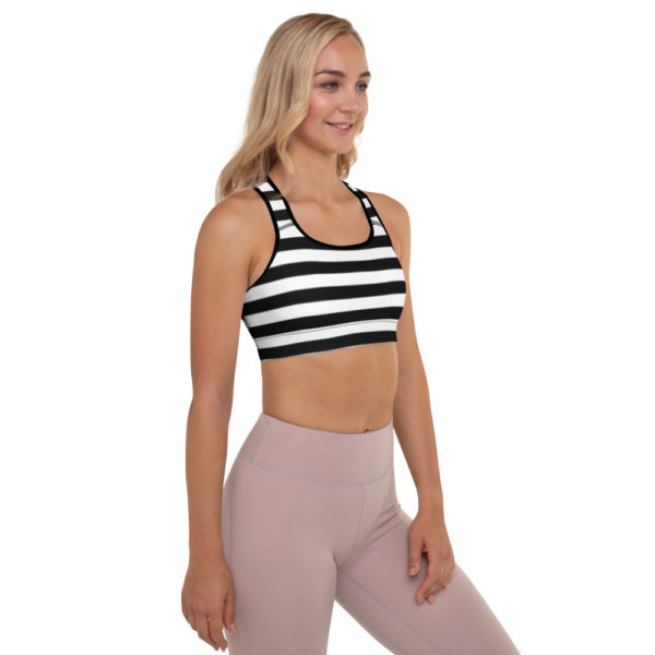 Black and White Stripe Padded Sports Bra - Image 3