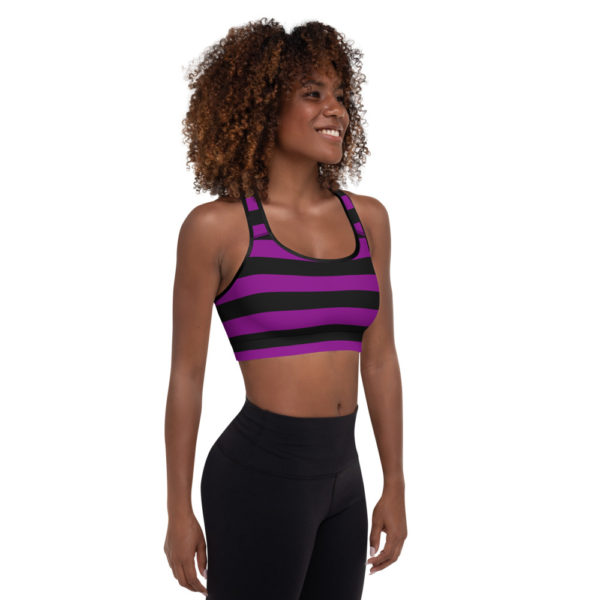 Purple and Black Stripe Padded Sports Bra - Image 3