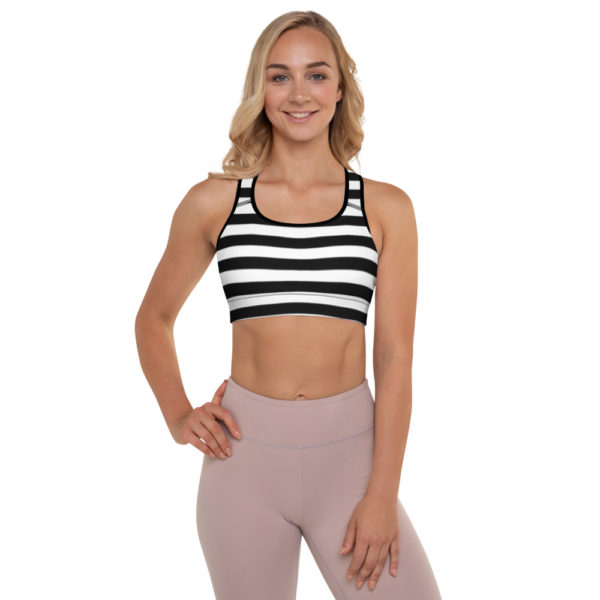 Black and White Stripe Padded Sports Bra