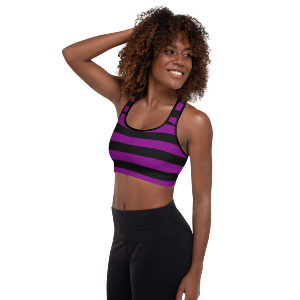 Purple and Black Stripe Padded Sports Bra - Image 2