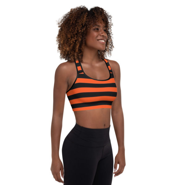 Orange and Black stripe Padded Sports Bra - Image 3
