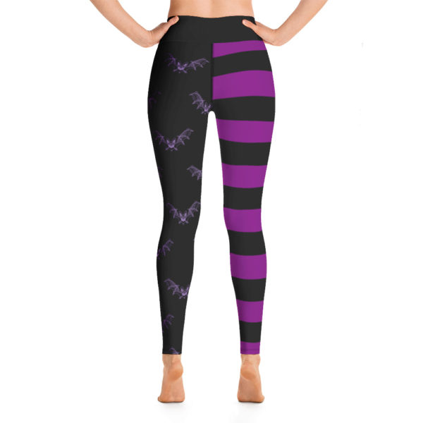 Purple Bat Halloween Leggings, Purple and Black Witch Leggings - Image 6