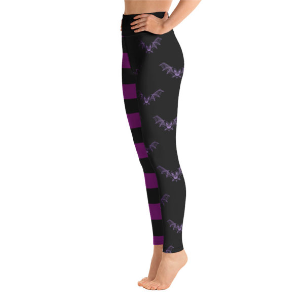 Purple Bat Halloween Leggings, Purple and Black Witch Leggings - Image 4