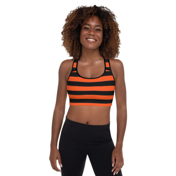Orange and Black stripe Padded Sports Bra
