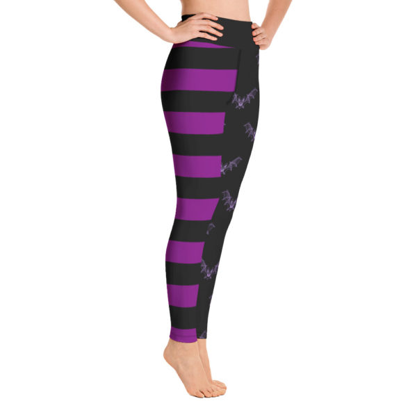 Purple Bat Halloween Leggings, Purple and Black Witch Leggings - Image 5