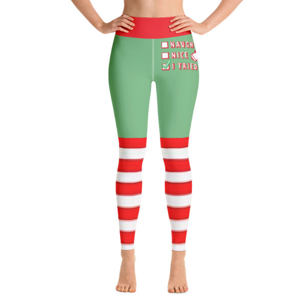 Green and Red Naughty or Nice Christmas Leggings, Holiday Yoga Pants