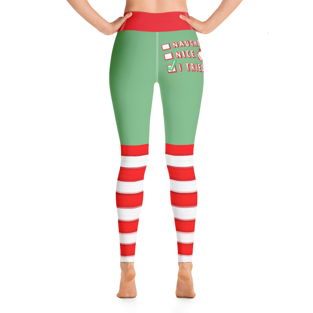 Green and Red Naughty or Nice Christmas Leggings, Holiday Yoga Pants ...