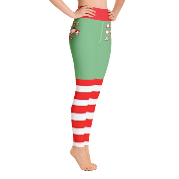 Green and Red Naughty or Nice Christmas Leggings, Holiday Yoga Pants - Image 4