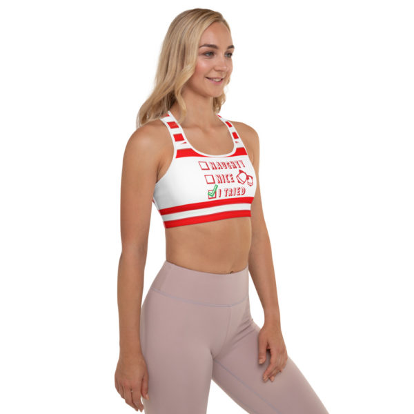 Red and White Stripe Christmas Padded Sports Bra - Image 3