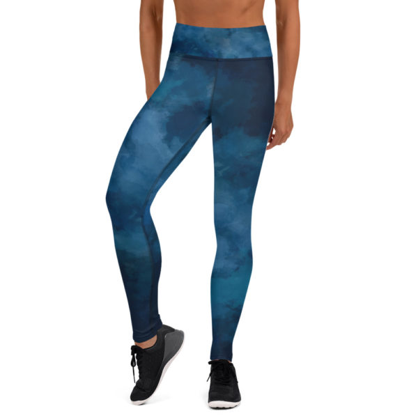 Navy Blue Tie Dye Leggings, Yoga Pants - Image 2