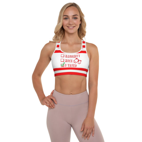 Red and White Stripe Christmas Padded Sports Bra