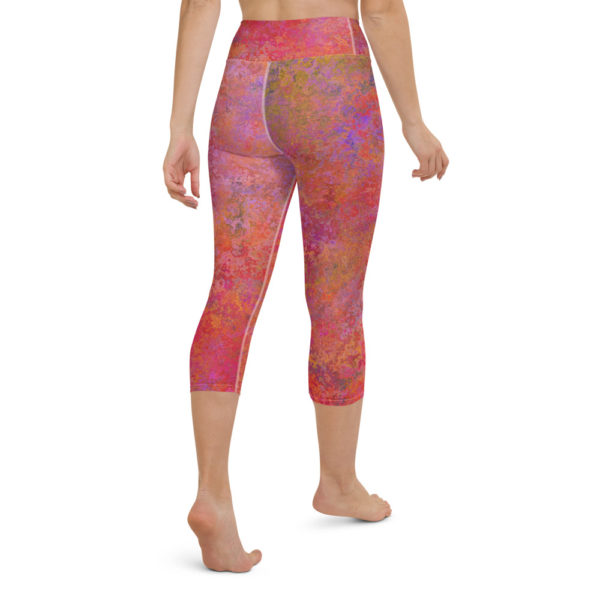 Pink Abstract Capri Leggings, Yoga pants