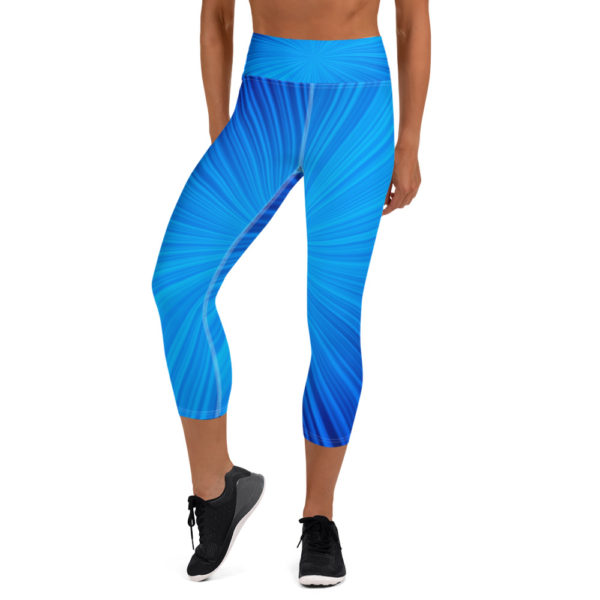 Blue Sunburst Capri Leggings, Yoga Leggings