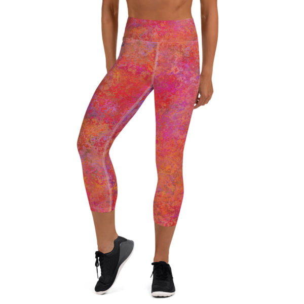 Pink Abstract Capri Leggings, Yoga pants - Image 2