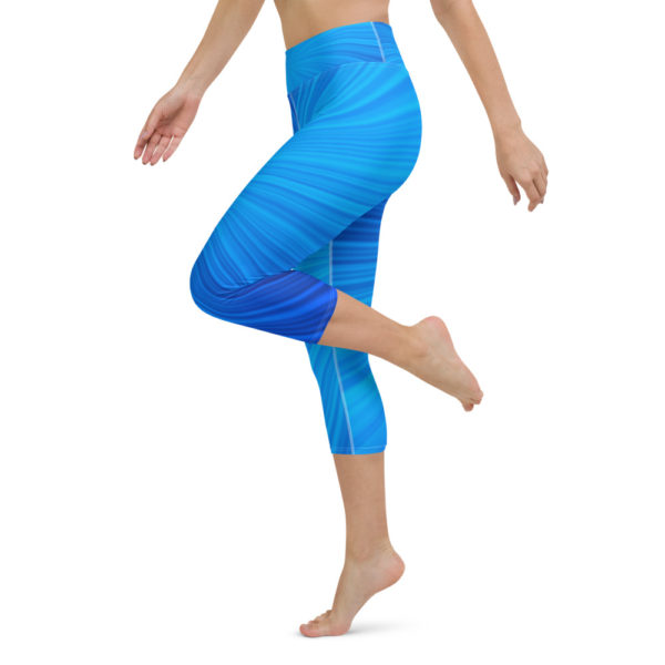 Blue Sunburst Capri Leggings, Yoga Leggings - Image 3