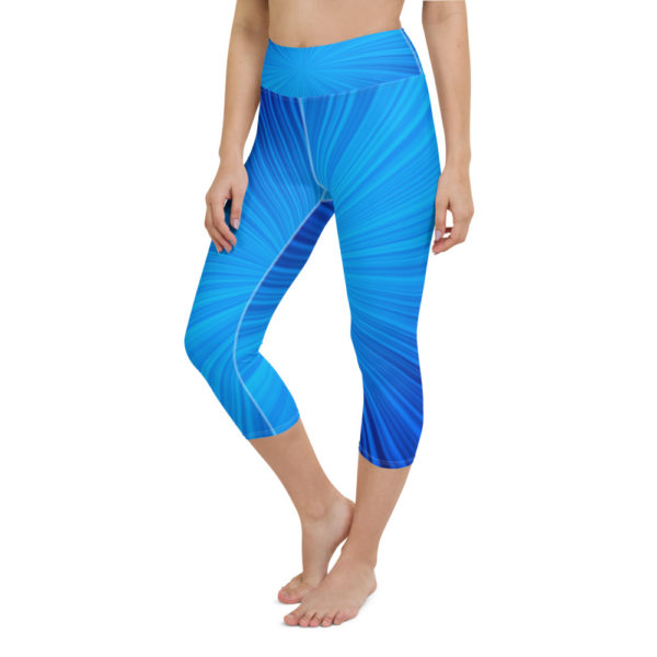 Blue Sunburst Capri Leggings, Yoga Leggings - Image 4