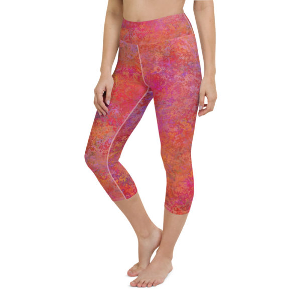 Pink Abstract Capri Leggings, Yoga pants - Image 4