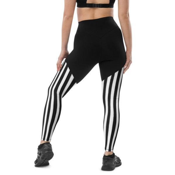 Striped Black Compression Sports Leggings - Image 3