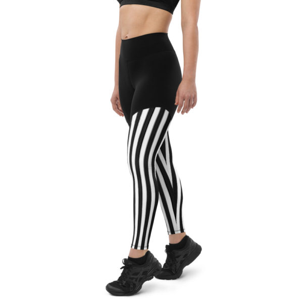 Striped Black Compression Sports Leggings - Image 5