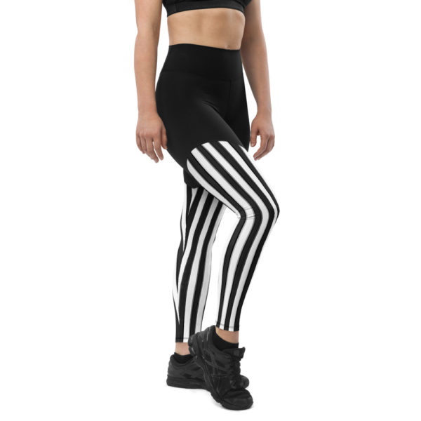 Striped Black Compression Sports Leggings - Image 7