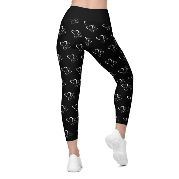 Black and White Hearts Crossover leggings with pockets - Image 6